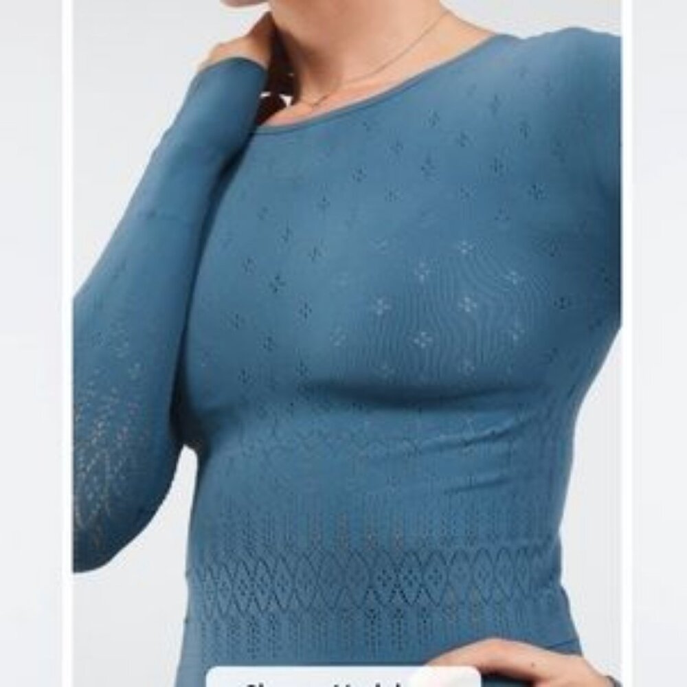 NWT Fabletics Ashton SculptKnit® Long-Sleeve Top - Blue, Size L / 10